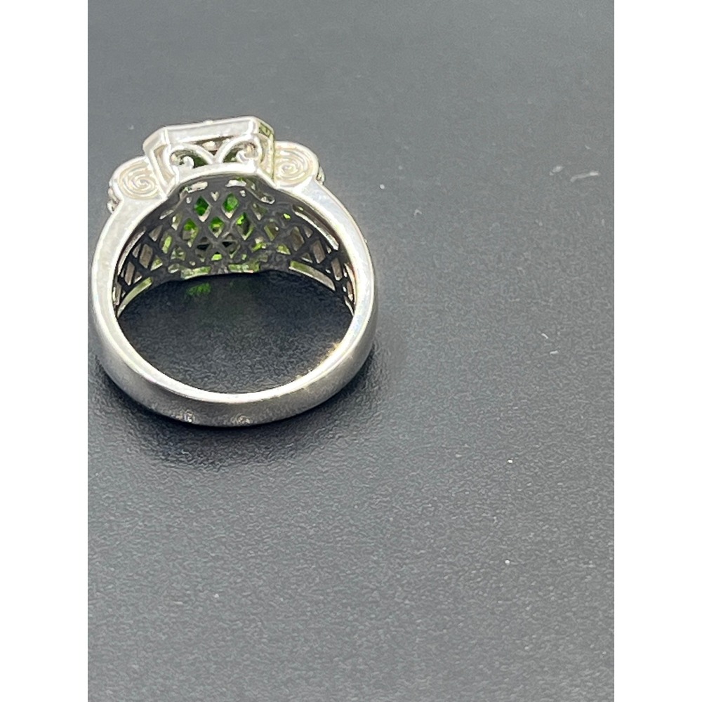 BBJ Emerald Cut Chrome Diopside Round White Zircon Baguette Cocktail Ring 6.5 - Picture 7 of 14